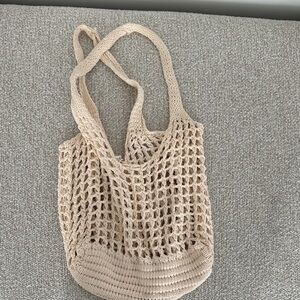 Beige Knit Tote Bag